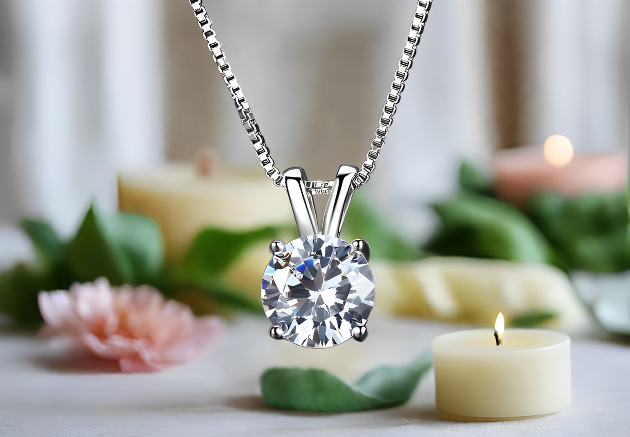 White Gold Plate Solitaire Necklace