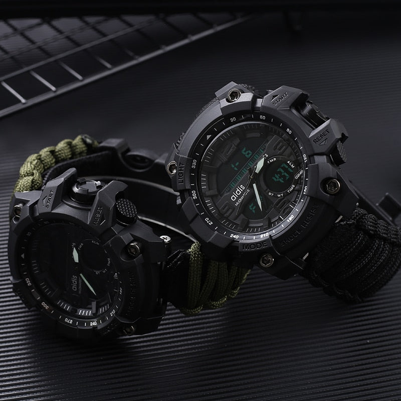 LED Military Watch with compass 30M Waterproof Survival