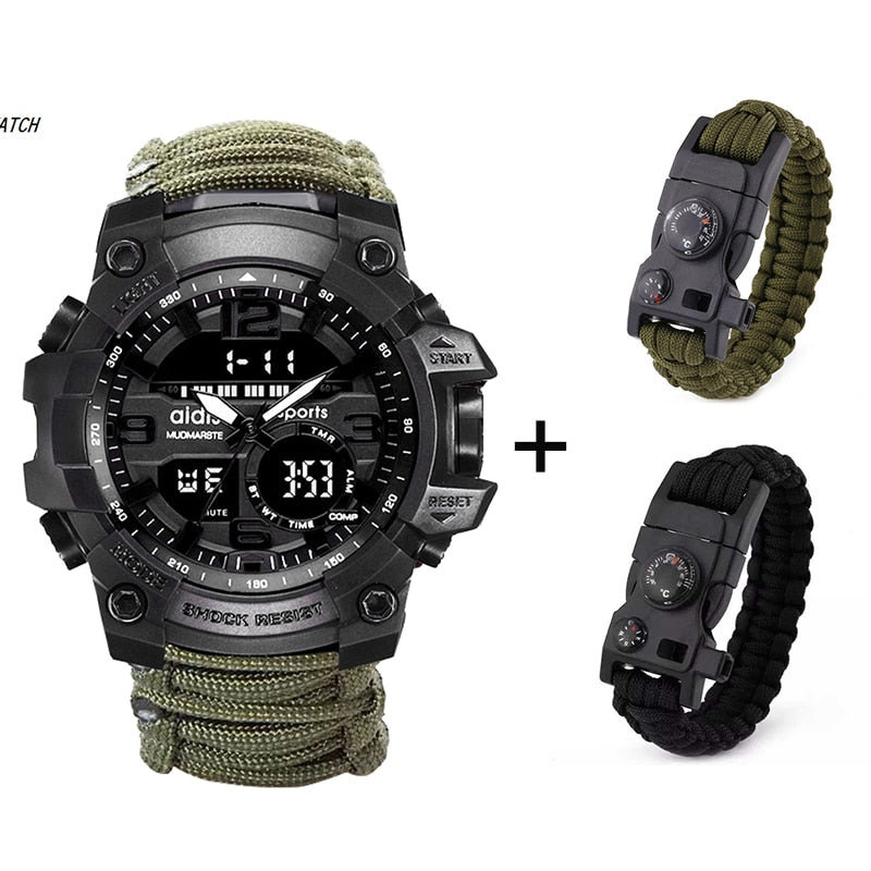 LED Military Watch with compass 30M Waterproof Survival