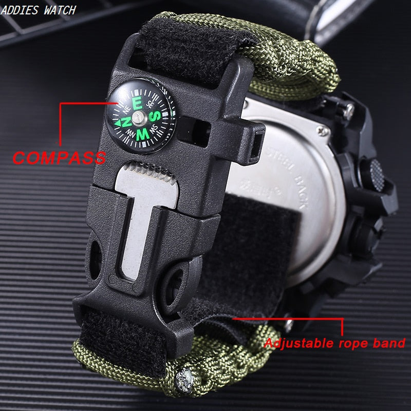 LED Military Watch with compass 30M Waterproof Survival