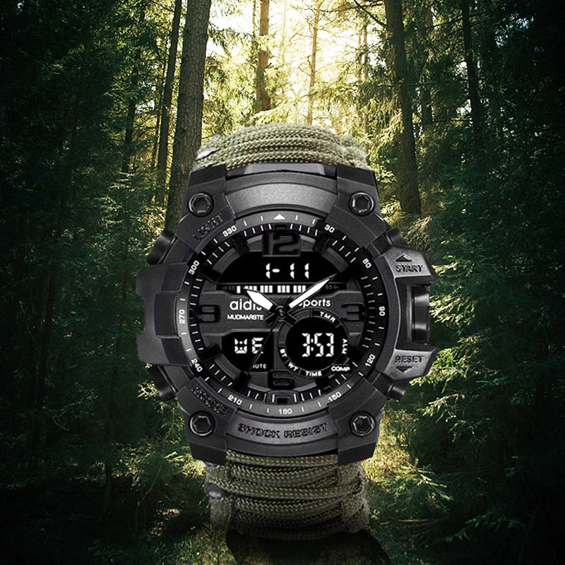 LED Military Watch with compass 30M Waterproof Survival