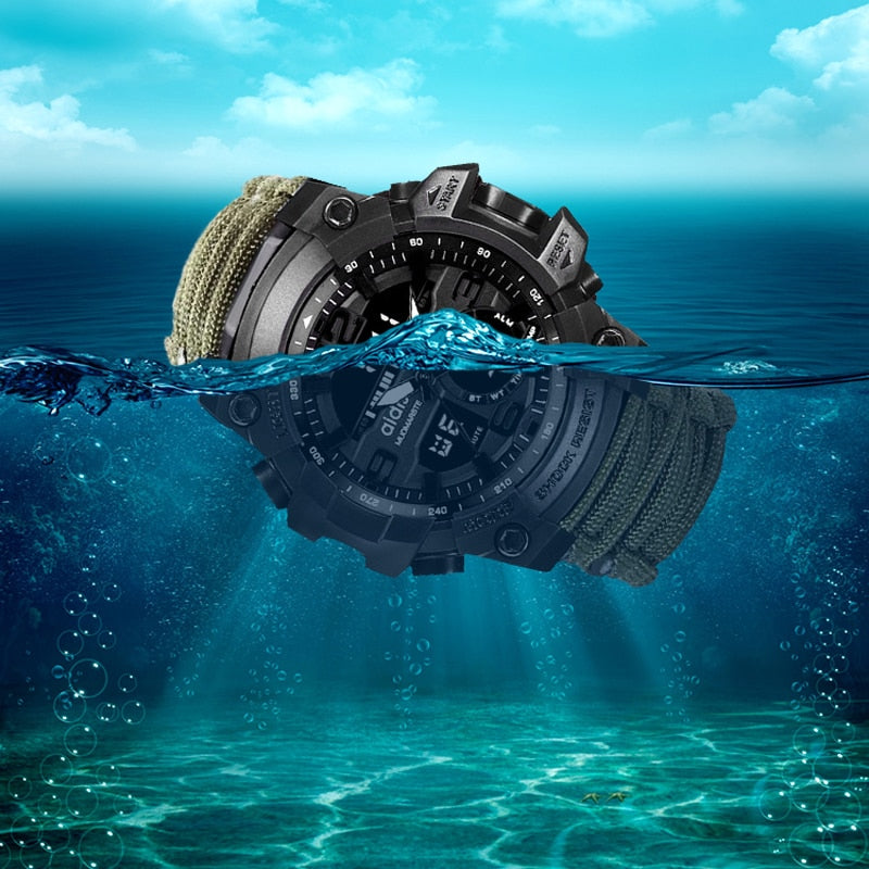 LED Military Watch with compass 30M Waterproof Survival