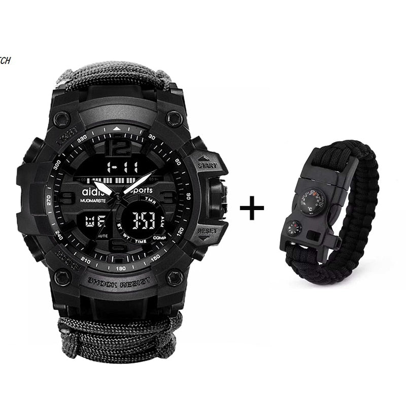 LED Military Watch with compass 30M Waterproof Survival