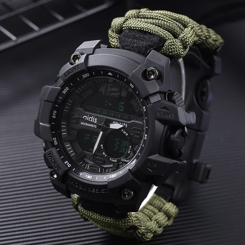 LED Military Watch with compass 30M Waterproof Survival