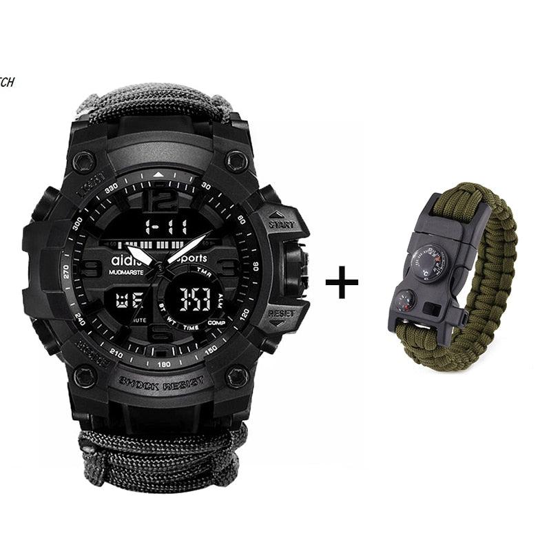 LED Military Watch with compass 30M Waterproof Survival