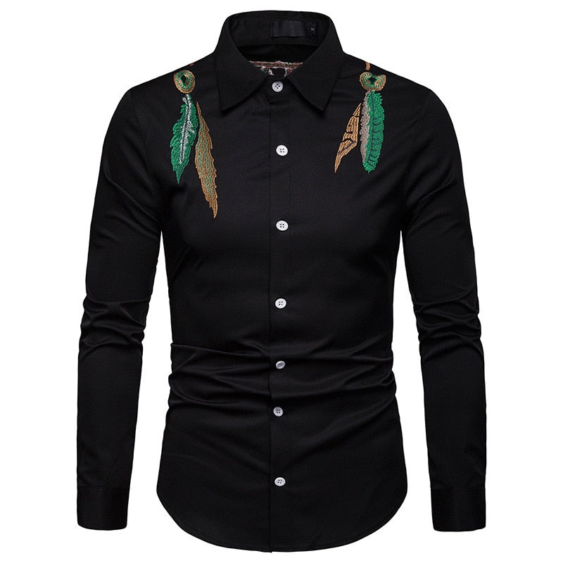 Stylish Men's Embroidered Leaf Shirt
