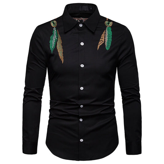 Stylish Men's Embroidered Leaf Shirt