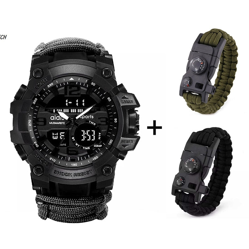 LED Military Watch with compass 30M Waterproof Survival