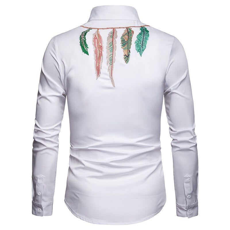 Stylish Men's Embroidered Leaf Shirt