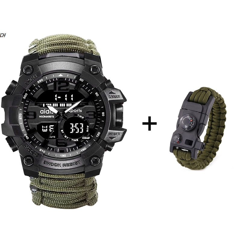 LED Military Watch with compass 30M Waterproof Survival