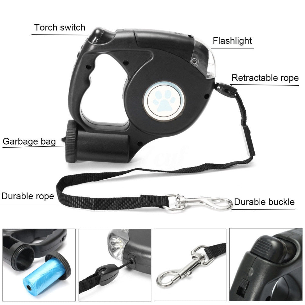 Retractable Dog Lead with Flashlight / Garbage Bag