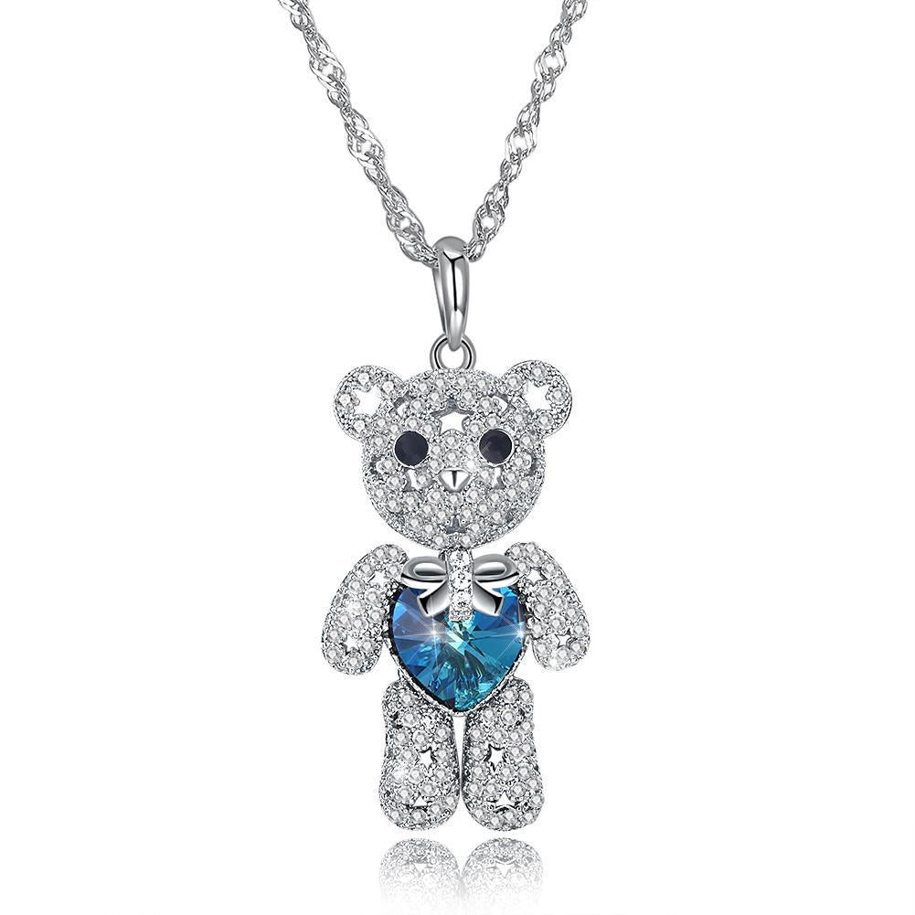 Sterling Silver Teddy Bear Necklace with Austrian Gems