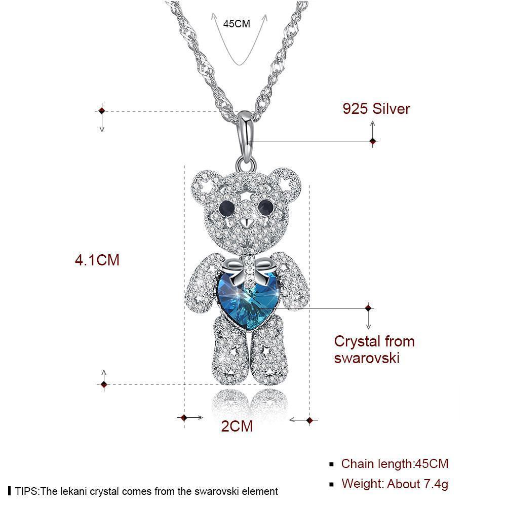 Sterling Silver Teddy Bear Necklace with Austrian Gems