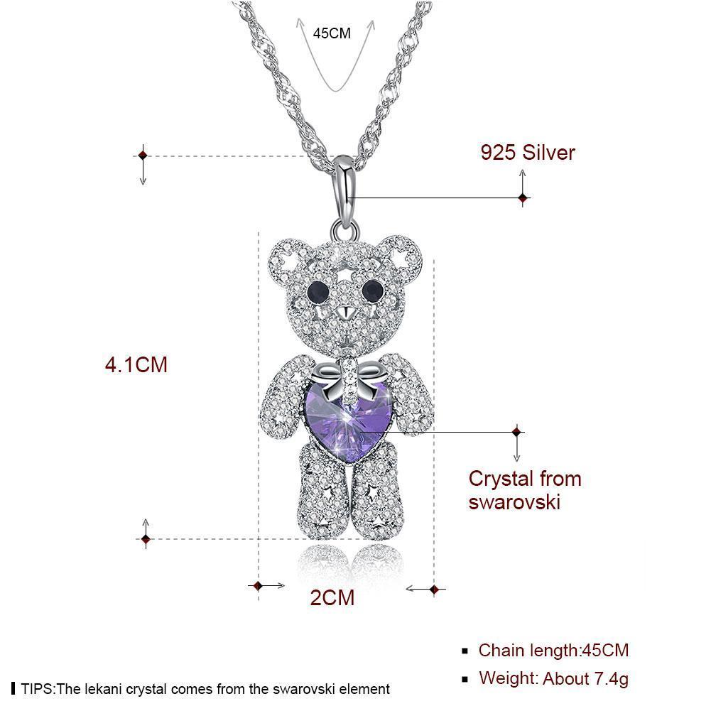 Sterling Silver Teddy Bear Necklace with Austrian Gems