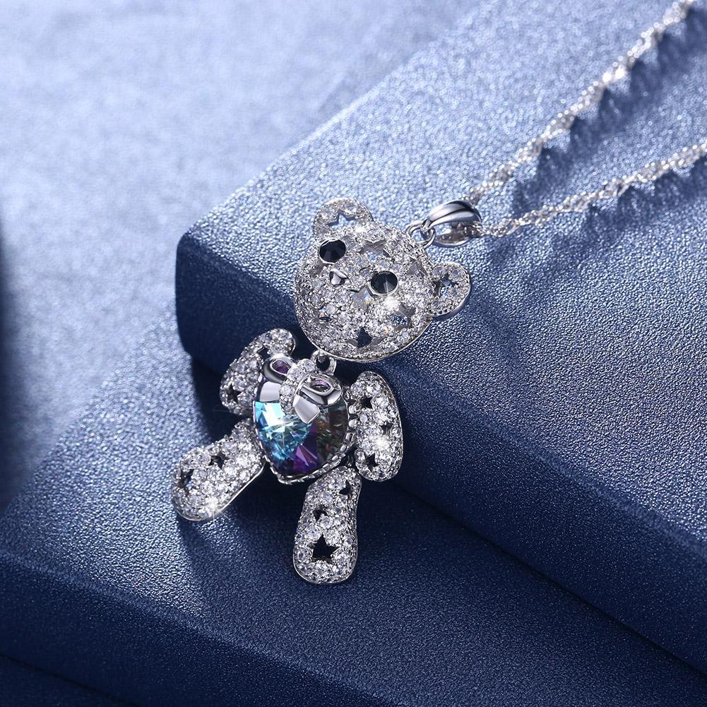 Sterling Silver Teddy Bear Necklace with Austrian Gems