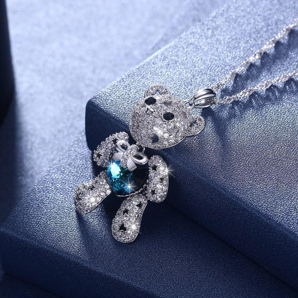 Sterling Silver Teddy Bear Necklace with Austrian Gems