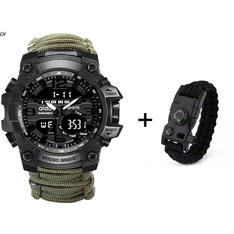 LED Military Watch with compass 30M Waterproof Survival