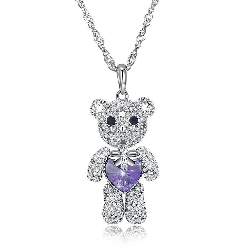 Sterling Silver Teddy Bear Necklace with Austrian Gems