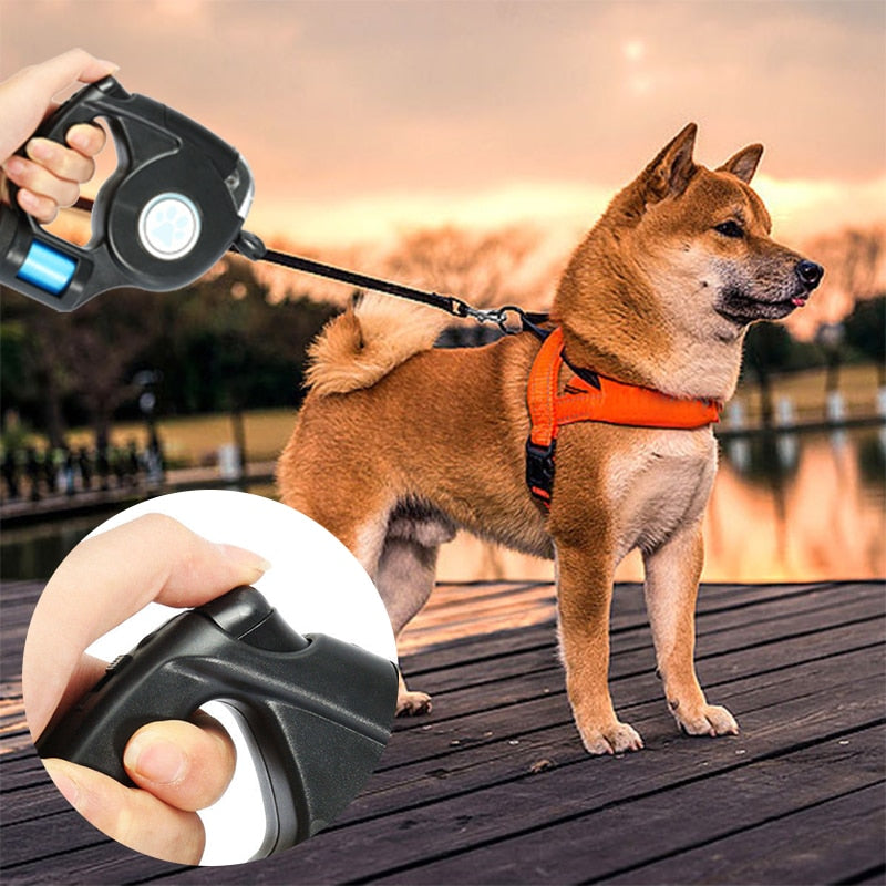 Retractable Dog Lead with Flashlight / Garbage Bag